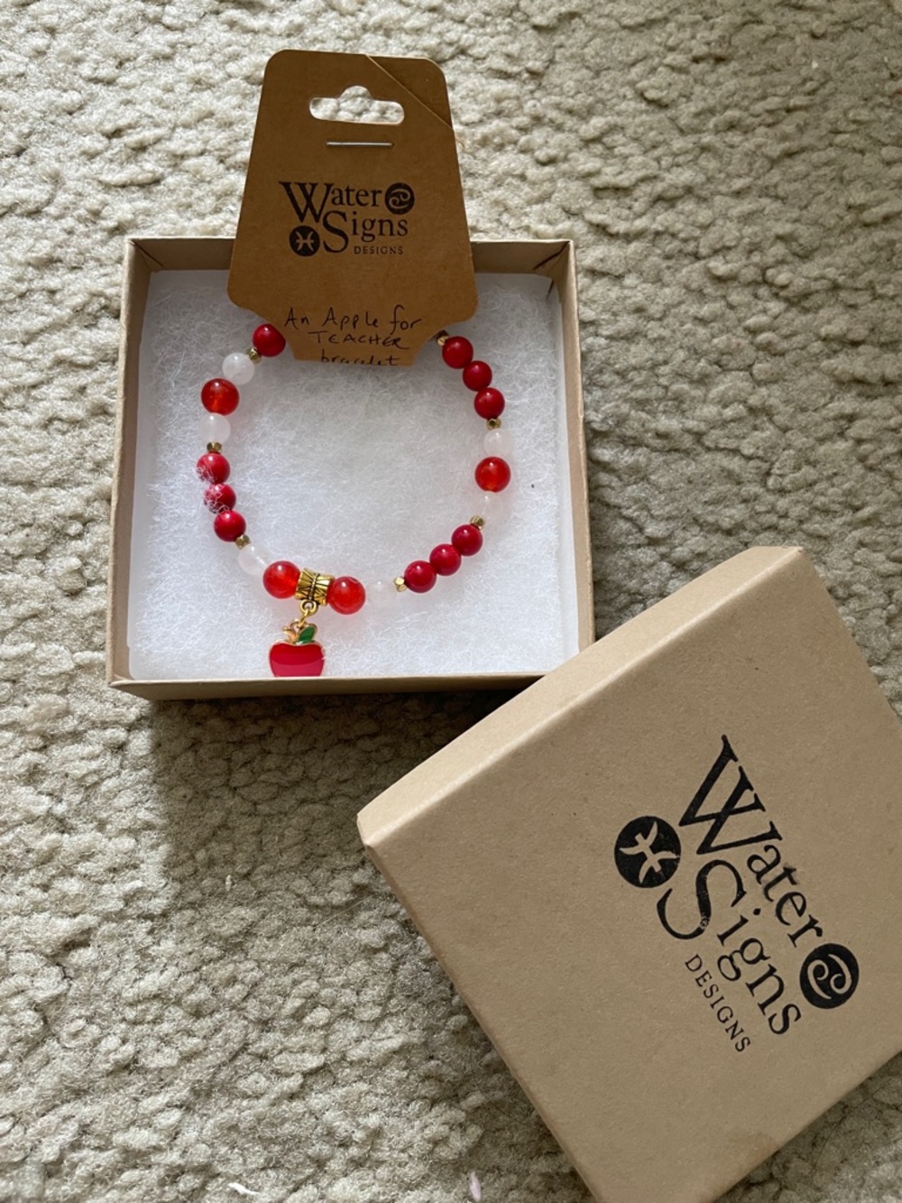 Water Signs Red Apple Charm Beaded Bracelet
